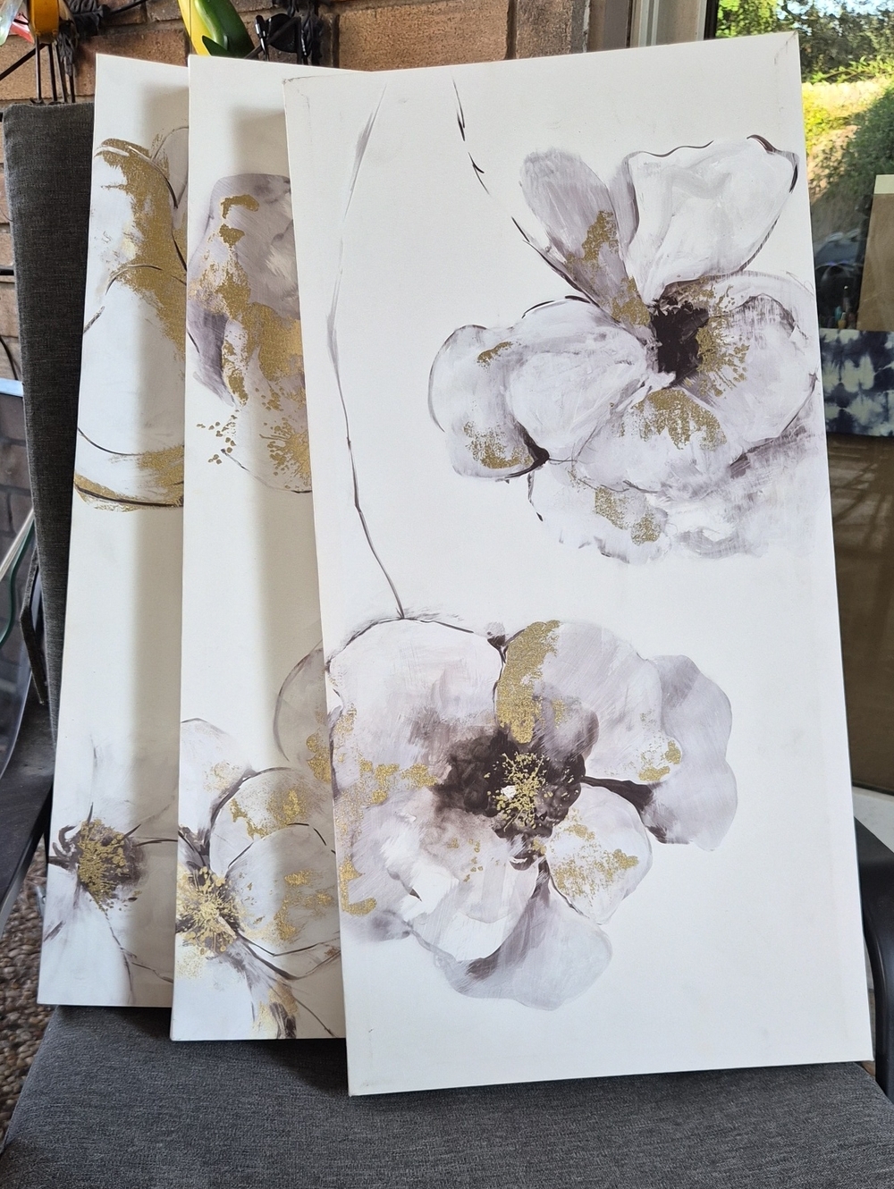 Neutral Floral Canvas Wall Art with Gold Accents